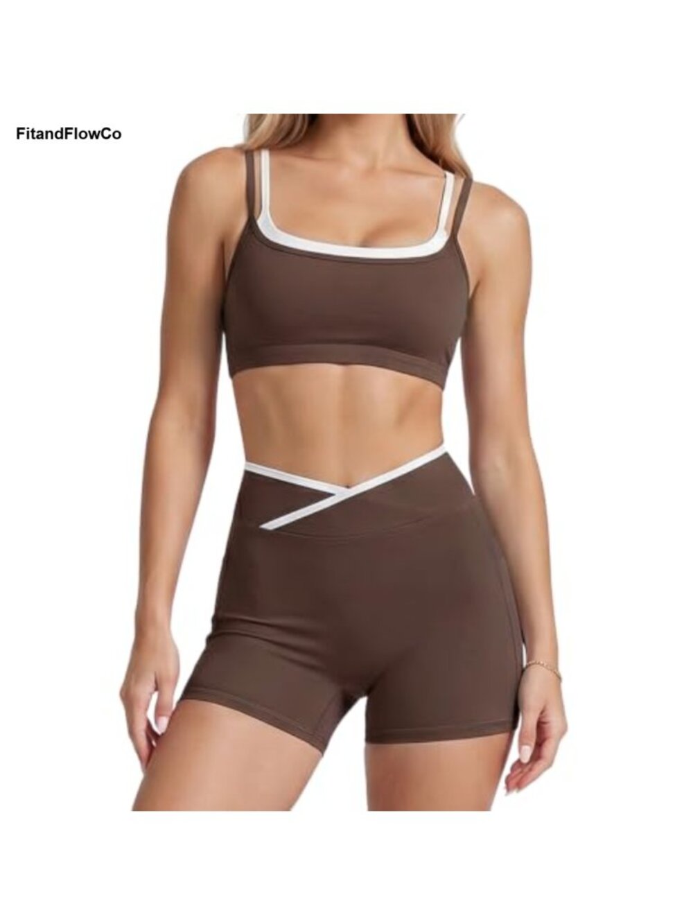 Women 2 Piece Workout Set Polyamide Elastane Sports Bra Biker Shorts Gym Yoga